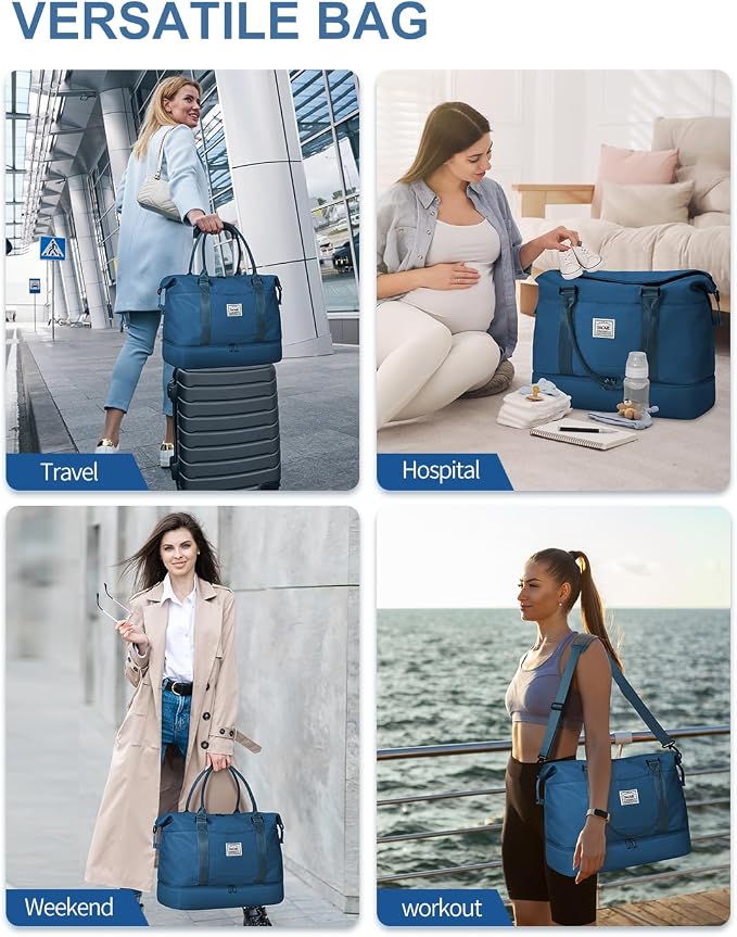 BAGAIL Travel Duffel Bag, Weekender Bags for Women, Overnight Gym Carry On Tote Bag with Wet Pocket, Hospital Mom Bag for Labor and Delivery - Extra Large, Peacock Blue - Image 7