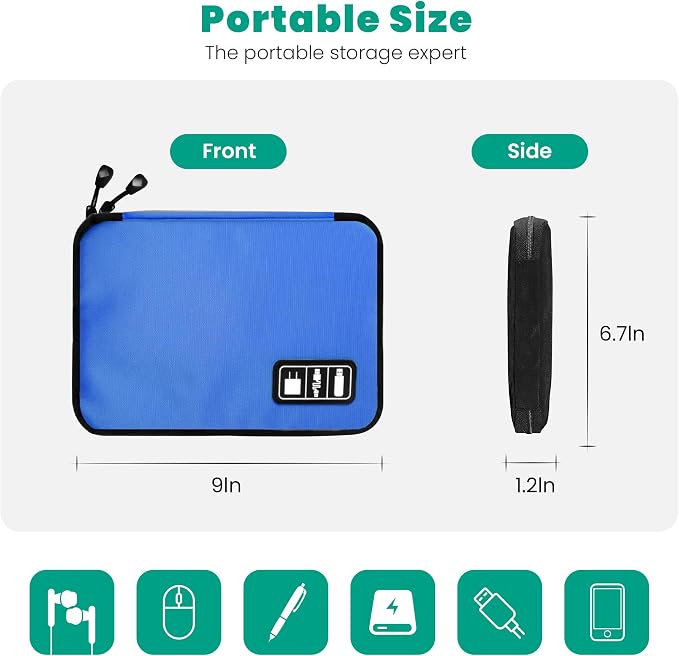 Cord Organizer Travel, Electronics Organizer Tech Pouch - Portable Cable Organizer Bag for Cords, Charger, Phone, SD Card, Power Bank for Travel & Daily Use -Royal Blue Green - Image 4