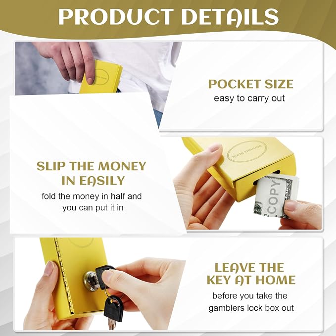 Reallnaive 1 Pack Metal Box for Gamblers Pocket Sized Winner Bank Casino Cash Box with 2 Keys Portable Casino Money Safe strongbox for Cash Saving Go Home Money Gifts(Gold,Classic) - Image 4