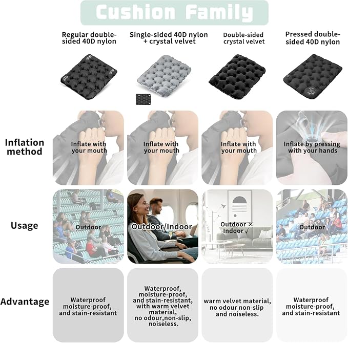 Inflatable Seat Cushion Lightweight Airplane Seat Cushion | Stadium Seat Travel Cushion for Climbing Hiking Office Airplane - Image 3