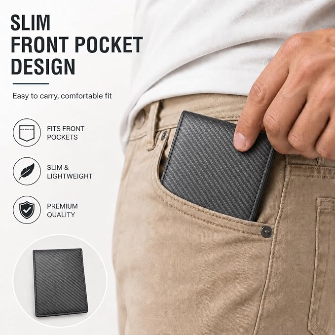 Wallet for Men Slim RFID Blocking Genuine Leather Bifold Mens Wallet | Front Pocket Credit Card Holder with 2 ID Windows, Holds 12 Cards & Cash Minimalist Thin Wallet, Gifts for Men - Image 5