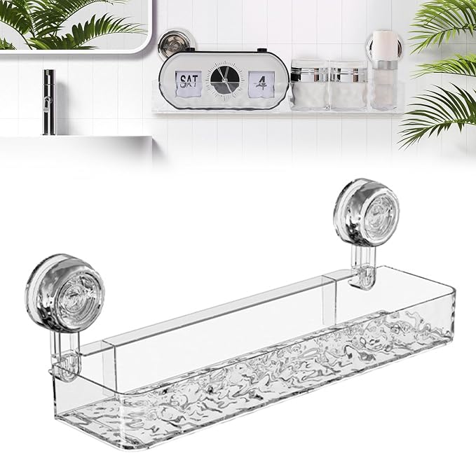 Corrugated Suction Cup Storage Holder,Movable Shower Shelf Suction Cup,Shower Caddy Large Organizer Bathroom,No-Drill Wall Mounted Bathroom Storage Rack Shelf(White) by Unknown