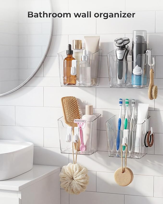 Wall Mount Organizer, 8 Hooks and 6 Pack Cabinet Door Storage Bins, Space-Saving Adhesive Bathroom Wall Organizer, Clear Wall Storage for Office, Cabinet, Pantry, Kitchen, Makeup - Image 4