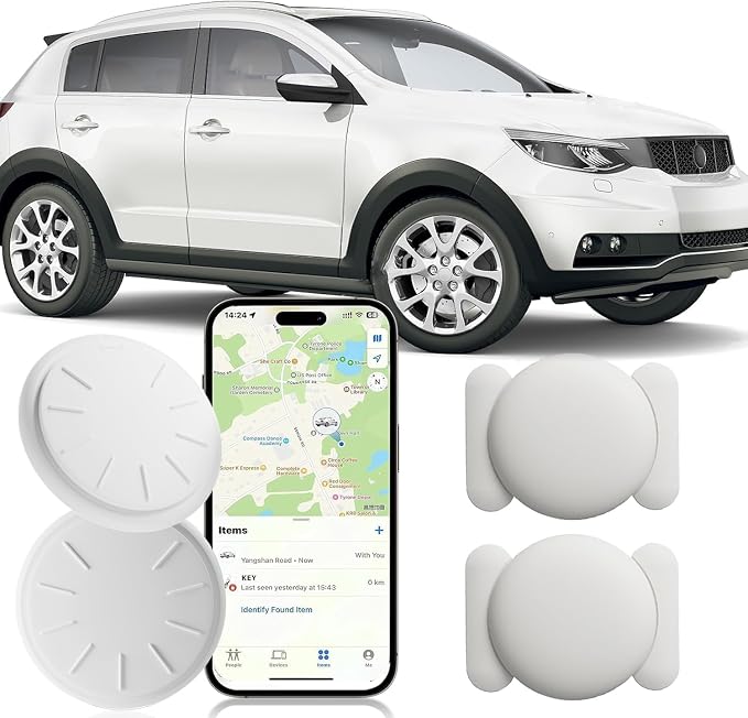 GPS Tracker for Vehicles,No Monthly Fee GPS Car Tracker,Car Locator Work with Apple Find My(iOS Only),Mini GPS Tracker with Magnetic Case (White,2PCS) by HONGTOPH