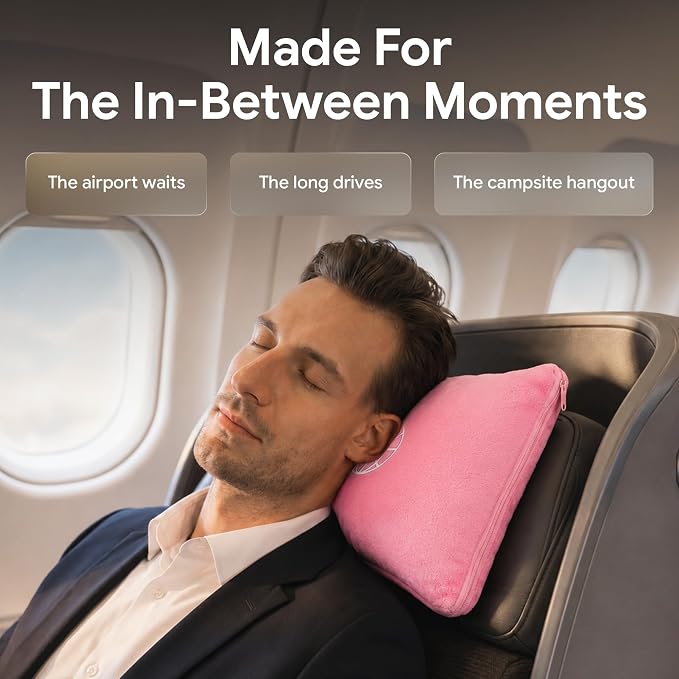 2-in-1 Travel Blanket and Pillow – Lightweight, Compact, Ultra Soft, Machine Washable – Handle, Luggage Sleeve, Backpack Clip – for Trave Airplane, Car, Office (light pink) - Image 5