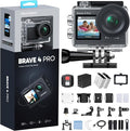 AKASO Brave 4 Pro Action Camera 4K 30fps Waterproof Underwater Camera | 20MP, EIS, 5X Zoom, Slow Motion, Touch Screen, Ultra Hd Sport Camera for Snorkel, Travel, Bicycle, Helmet Accessories Kit by AKASO