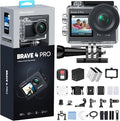 AKASO Brave 4 Pro Action Camera 4K 30fps Waterproof Underwater Camera | 20MP, EIS, 5X Zoom, Slow Motion, Touch Screen, Ultra Hd Sport Camera for Snorkel, Travel, Bicycle, Helmet Accessories Kit by AKASO