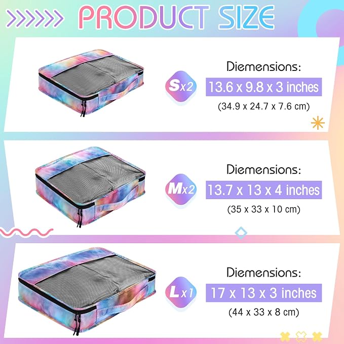 5 Pcs Packing Cubes for Suitcase Large Travel Cubes Carry on Luggage Organizer Bags for Clothes Accessories (Mixed,Watercolor) - Image 2