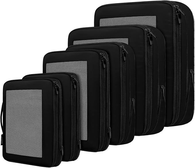 BAGAIL 4 Set/6 Set/8 Set Compression Packing Cubes Travel Accessories Expandable Packing Organizers (Square Mesh, 06-Black) by BAGAIL