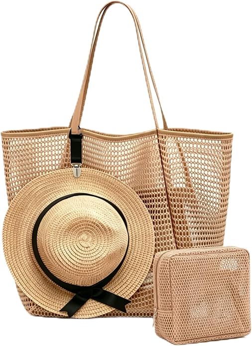 Beach Bag, Mesh Tote Bag for Women, Pool Bag for Travel, Shoulder Bag for Beach Picnic, Hobo Women Casual Foldable Handbag by XIAOLER