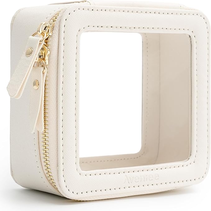 Aveniee Clear Makeup Bag Small, Mini Travel Toiletry Bag Cosmetic Bags Organizer, TSA Approved Clear Makeup Case Pouch with Zipper, Car Essentials for Women Men(Mini-White) by Aveniee