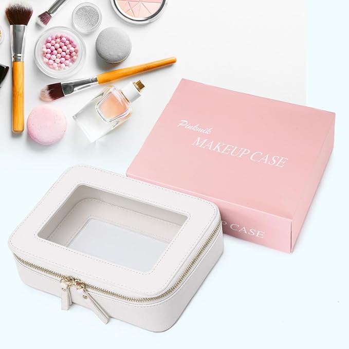 Pinkmik Clear Makeup Bag, (White, M) | Waterproof, Travel Cosmetics and Toiletries Case, Portable Makeup Organizer, Clear Car Bag with Zipper - Image 8