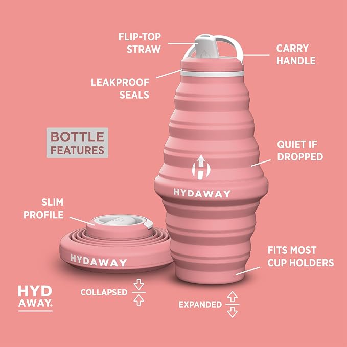 HYDAWAY 25oz Collapsible Water Bottle, Packable Leakproof for Travel | Large capacity design. Folds flat for carry-ons, day bags, hiking packs. Leakproof, BPA-free. - Image 5