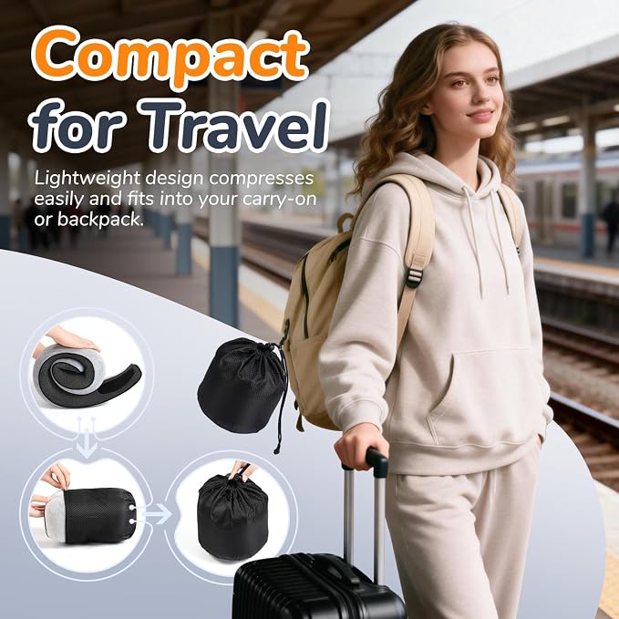 Travel Neck Pillow for Airplane with Eye Mask and Ear Plugs for Sleeping | Head and Chin Support, Ergonomic Memory Foam with Silky-Smooth Washable Cover for Flights, Road Trips & Office Naps - Image 5