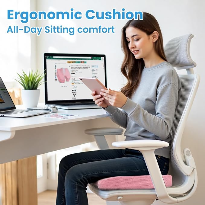Seat Cushion, Memory Foam Office Chair Cushion - Pink, X-Large | for Car Seat, Airplane, Desk Chair - Sciatica & Hip & Coccyx Pain Relief Cushion for Long Sitting Office Workers, Car Drivers - Image 7