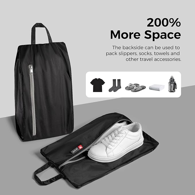 pack all Foldable Shoe Bag for Travel, Dual Pocket Shoe Pouch for Sports | Ultralight, Water-Resistant, Odor-Resistant, Dustproof, Portable, Soccer Cleats & Gym Storage, Fits Up to Size 16, Black - Image 2