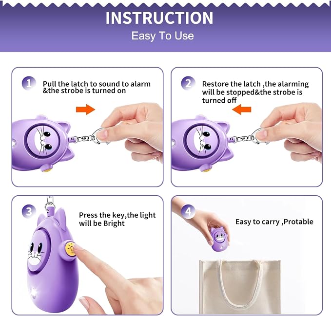 Personal Alarm Keychain for Women with LED Light, Safe Sound 130dB Loud Siren, Cute Emergency Self-Defense Safety Alarm , Security Siren for Children, - Image 3