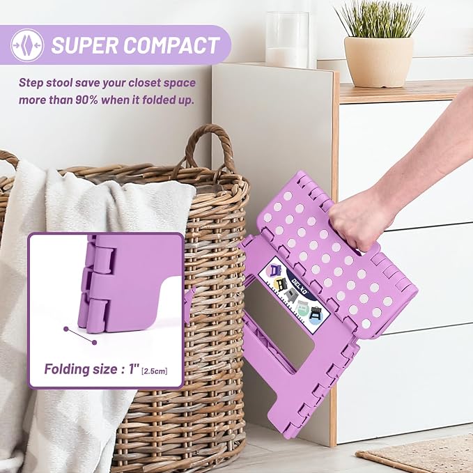 Delxo 9 Inch Kids Step Stool,300 Lbs Folding Step Stool for Toddler Purple | Foldable Step Stool,Non-Slip Foot Stools with Handle, Lightweight Collapsible Stool for Kitchen,Bathroom,Bedroom,Garden - Image 5