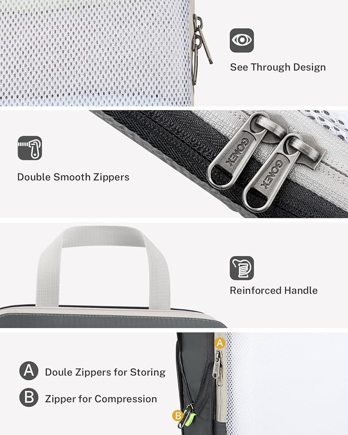Gonex Compression Packing Cubes for Travel, Mesh Bags Luggage Organizers | Set of 4/5/6/7/10 for Essentials, Extensible, Fits 20"Carry-on Suitcases, See-through Mesh, Double Zipper Compression - Image 5