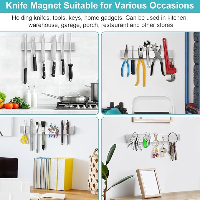 Magnetic Knife Holder for Wall, Knife Magnetic Strip Magnetic Knife Holder for Refrigerator Mount Knife Rack Kitchen Utensil Holder Metal Tool Holder Knife Block Kitchen Organizers Accessories 17 Inch - Image 2