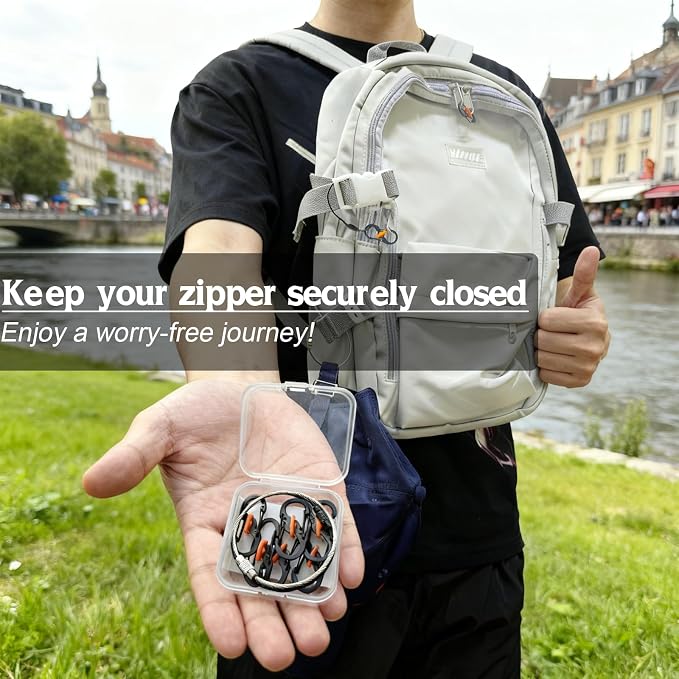 Qivievsa 6+2Pcs Zipper Clips Anti Theft Travel Set, Black | 6 Lockable Zipper Clips with 2 Extension Rings, For Backpack Locks, Crossbody Bag, Suit for Double/Single Zippers - Image 7