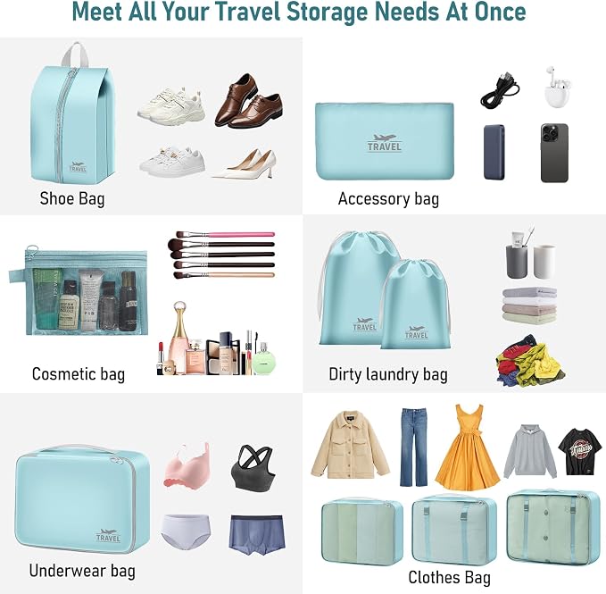 Packing Cubes for Travel- 8 Set Luggage Organizer Bags for Family, Mesh Breathable Travel Packing Cubes for Suitcases Durable Travel Essentials Bags Set (Upgrade Blue, 10 Set) - Image 5