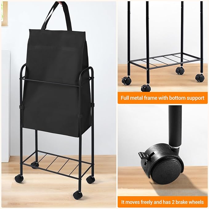 ELYKEN Slim Laundry Hamper with Lid & Wheels, 50L Rolling Laundry Basket | 7.9" Narrow Design, 50L, Removable Liner Bag, Lockable Wheels, Space Saving Clothes Hamper for Bathroom, Bedroom, Closet - Image 6