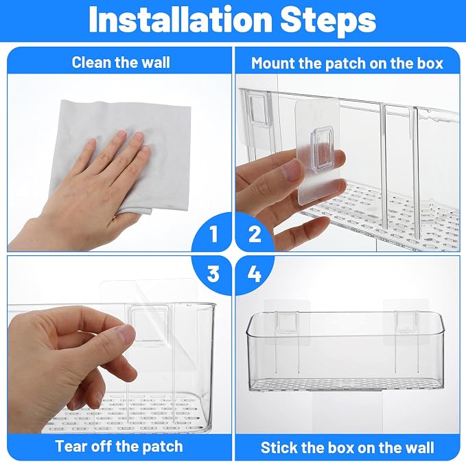 4 Pack Adhesive Cabinet Door Organizer, Bathroom Cabinet Door Organizer Bins for Inside Cabinets Doors Storage, Clear Wall Mounted Caddy for Kitchen Pantry, Bathroom Countertops, 10.63x3.62x3.94 Inch - Image 4