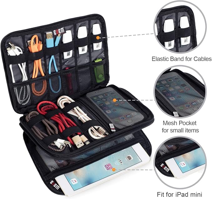 BUBM Double Layer Electronic Accessories Organizer, Travel Gadget Bag for Cables, USB Flash Drive, Plug and More, Perfect Size Fits for iPad Mini (Medium, Black) | Travel Gadget Bag for Cables, USB Flash Drive, Plug and More, Perfect Size Fits for iPad... - Image 4