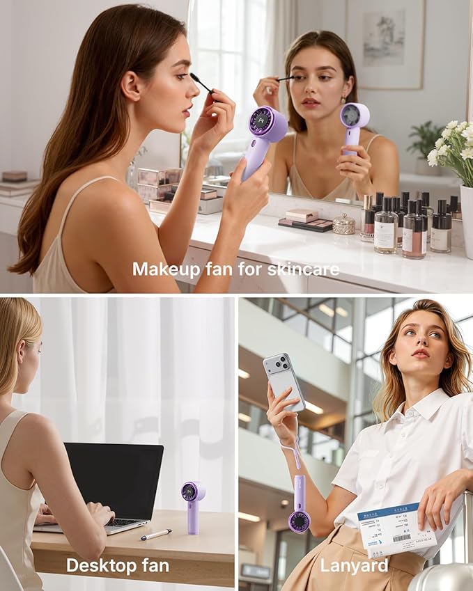 SWEETFULL Portable Handheld Fan, Mini Rechargeable Personal Hand Fan | Strong Airflow, Pocket-Sized, Up to 12H, 5 Speeds, Quiet Cooling Travel Essentials, Cute Gifts for Women, Girls, Lash, Makeup - Image 6