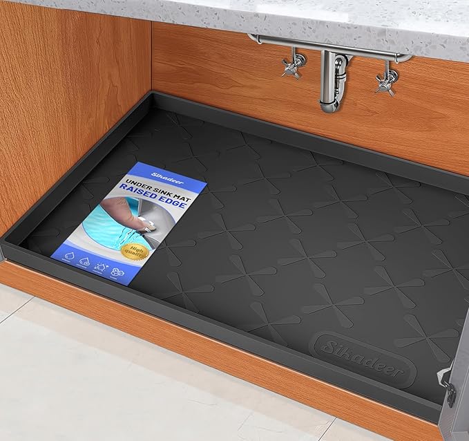 Waterproof Under Sink Mat 34" x 19" Cabinet Protector Silicone Mat | Heavy Duty Deep Drip Tray, Extra Thick Non Slip Liner for Kitchen & Bathroom, Pets, Organizer, Storage, Boots, Home Essential by SIKADEER