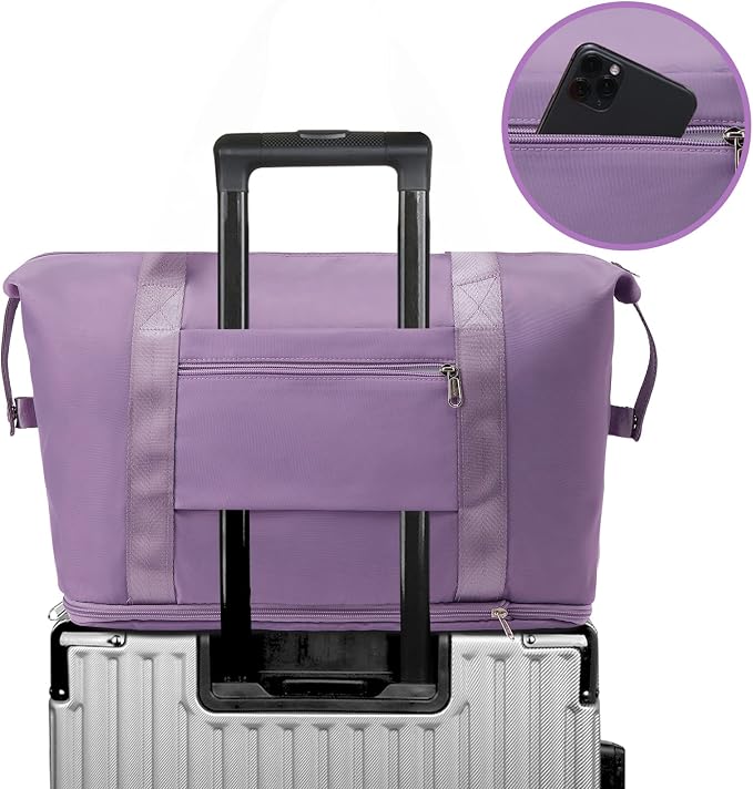 ZGWJ Travel Tote Bags, Expandable Overnight Weekender Bag for Women Foldable Carry-On | Expandable - Image 6