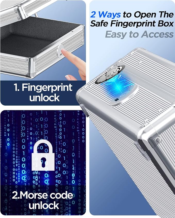 AICase Gun Safe for Pistols,Quick-Access Pistol Safe for Multiple Handguns with Biometric Fingerprint Lock/Morse Code, Smart Handgun Safe Gun Lock Box for Home Bedside Nightstand Car_1 - Image 2