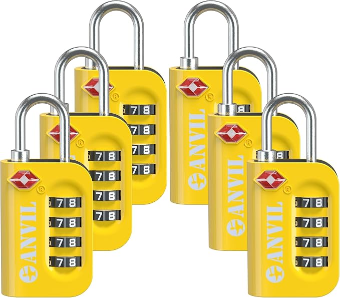 ANVIL TSA Approved Luggage Lock - 4 Digit Combination, 10,000 Combinations, Easy-Read Password Window, Travel Lock for Suitcases, Backpacks, Gym & Student Lockers, Baggage by ANVIL