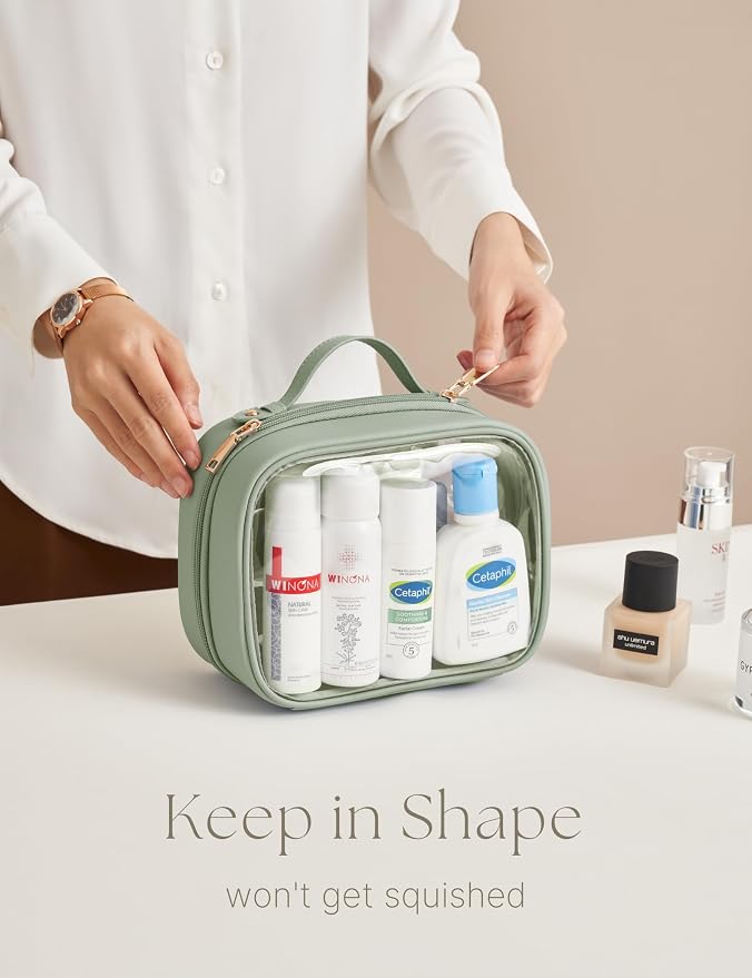 Clear Cosmetic Bag Double Layer Travel Toiletry Bag Clear Makeup Bag Case with 4 Compartments, Transparent Travel Bag for Toiletries, Large Toiletry Bag for Women Cosmetic Case (Sage Green, Small) - Image 5