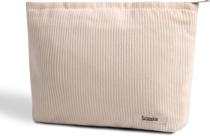 Cosmetic Bags for Women - Corduroy Cosmetic Bag Aesthetic Women Handbags Purses Smile Dots Makeup Organizer Storage Makeup Bag Girls Case Bags (Pure Milky white) by Gardsell
