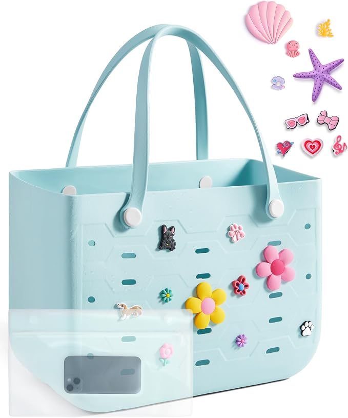 BAGSMART Beach Bag for Women, Water-resistant Rubber Tote Bag, Sandproof Vacation Essentials for Summer Swim Cruise Pool by BAGSMART