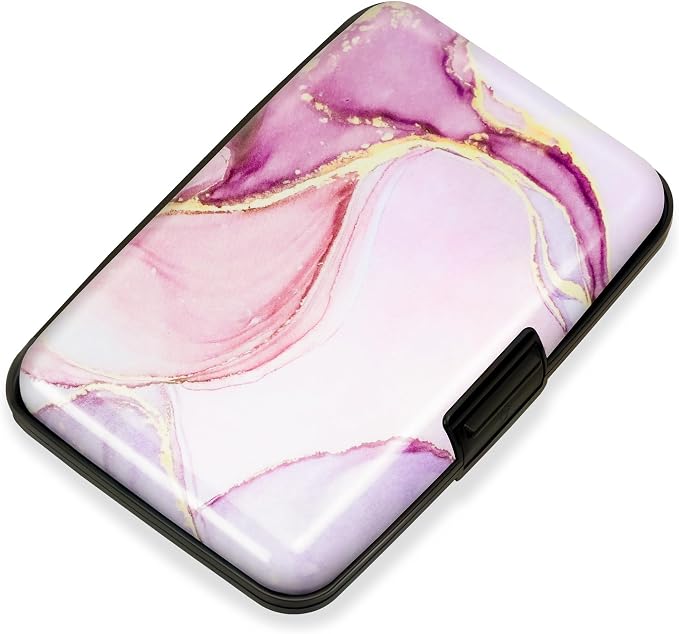 Mayski Credit Card Holder for Women RFID Blocking Wallet, Pink Marble | Card Wallets for Women Small Mini Business Metal Accordion Aluminum Alloy Hard Case for Men by SLIMELEGANCEPERSONIFIED