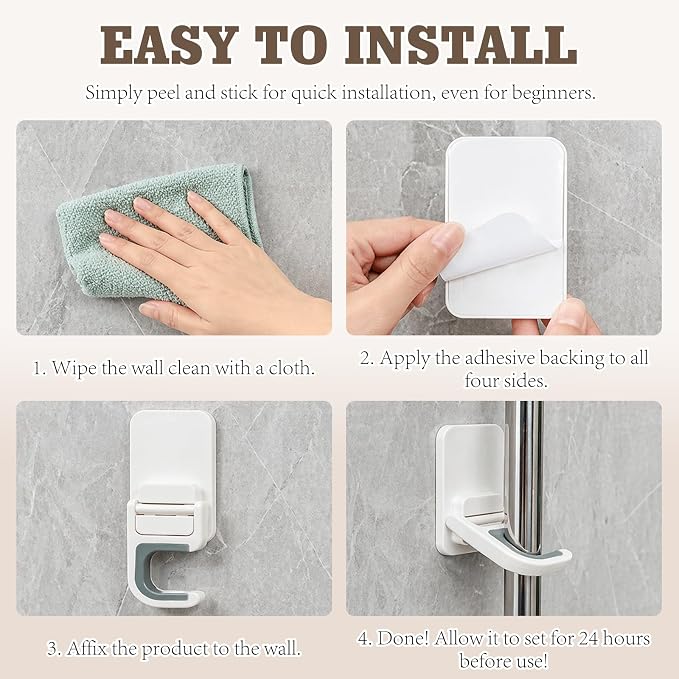 White 3-Pack Broom & Mop Wall Organizer – No-Drill Gripper Hanger for Household Cleaning Tools. - Image 4