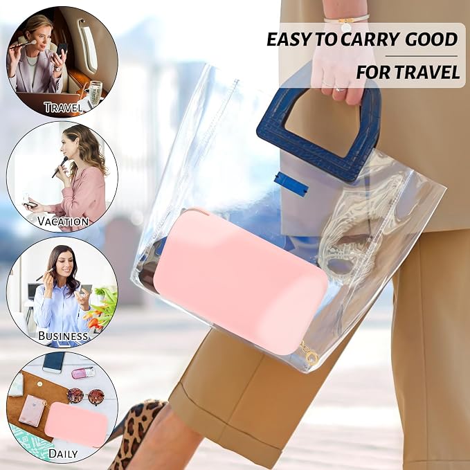 Zipper Makeup Brushes Bag for Travel, Make Up Brushes Pouch Case for Makeup Tools, Large Silicone Makeup Brush Holder for Daily Work (Pink) - Image 6