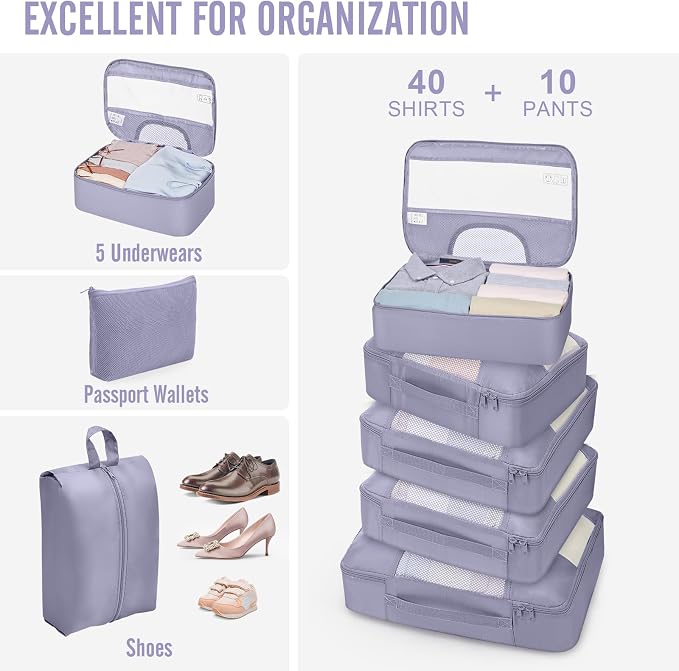 Veken 10 Set Packing Cubes for Travel Essentials, Suitcase Organizer Bags in 4 Sizes, Carry-On Luggage Accessories with Laundry Bag, Airplane Must Have with 99-Count Mesh Holes - Image 4