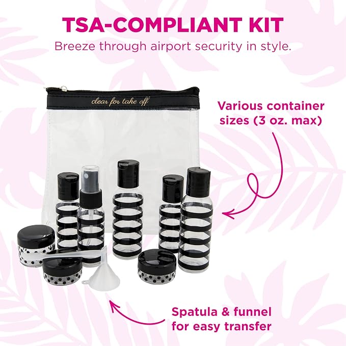 MIAMICA TSA Compliant Travel Bottles and Travel Toiletry Bag – Includes 12 Pieces – 7.55" L x 7.4" W x 1.8" D, Clear – Cute Travel Gifts - Image 3