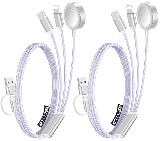 2Pack Travel Essentials for Apple Watch Charger,3-in-2 Multi Charging Cable | Cruise Vacation Camping Essentials for iPhone Charger,Type C/Lightning for iWatch,iPhone 17-12,Xbox Series X&S-4FT Purple by Accessoriesforphoneandelectricproducts