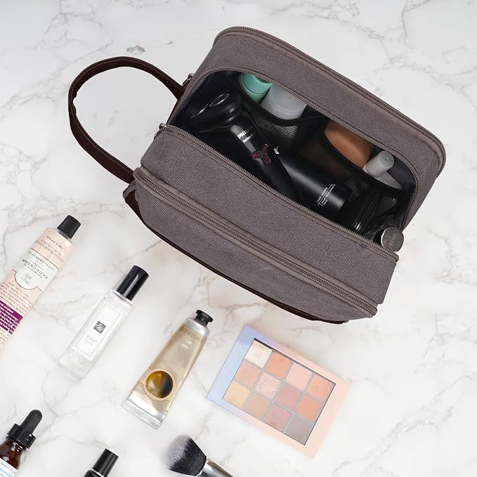 WANDF Travel Toiletry Bag for Men, Canvas Shaving Dopp Kit | Wet Separation, Water-Resistant Fabric, Travel Bag for Toiletries, Shaving Accessories, Weekend Trips - Image 9