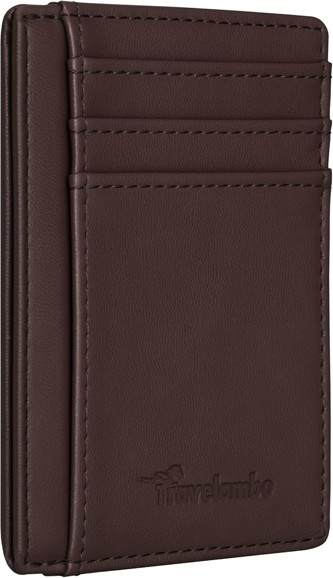 Travelambo Slim Wallet Front Pocket Minimalist Leather RFID Blocking Medium Size by Travelambo