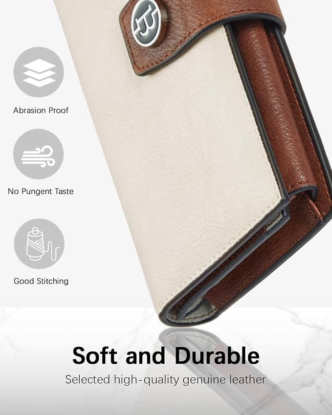 BOSTANTEN Womens Leather Wallet RFID Large Capacity Credit Card Holder | 20 Card Slots, Phone Holder, Zipper Coin Pocket, Clutch Wallet, Long Bifold, Ladies Gifts, Apricot - Image 3