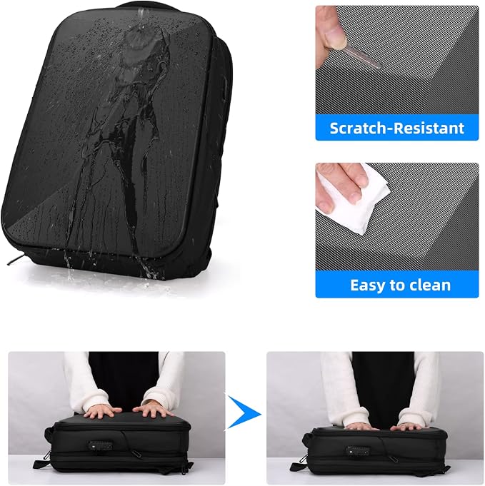 FENRUIEN Anti Theft Laptop Backpack for Men, Expandable Water Resistant Hardshell Backpack with USB Port, Black Business Travel Computer Bag 15.6 Inch - Image 4