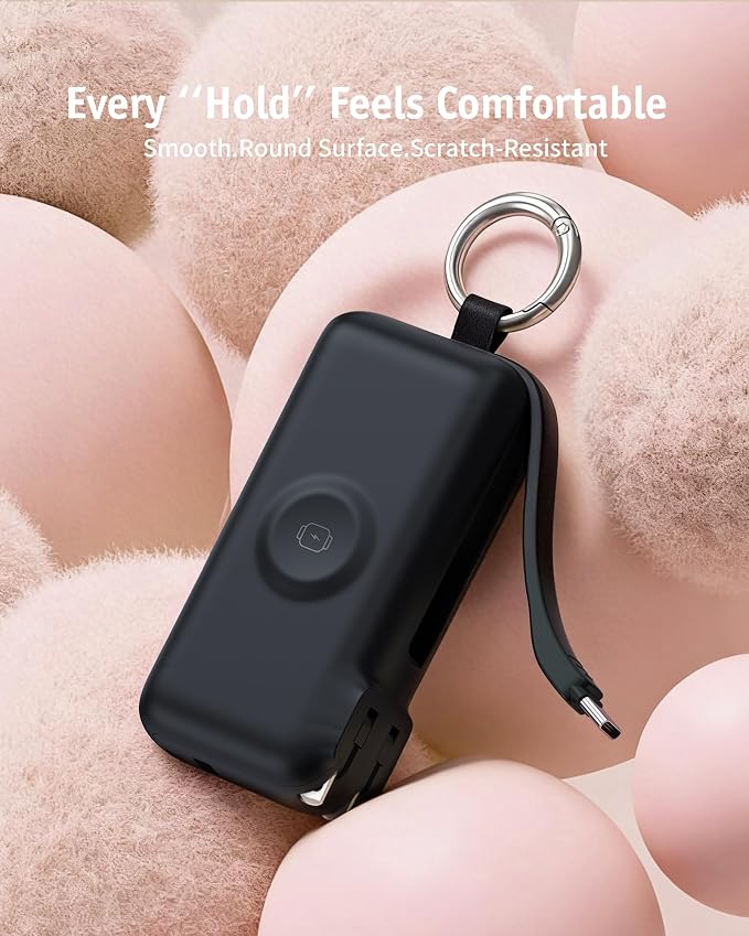 RORRY Flow Portable Charger 10000mAh 40W Wall Plug Power Bank Battery Pack | Built-in USB-C Cable, Keychain Design, Fast Charging, for iPhone 17/16/15, Apple Watch, iPad, 3-in-1, Travel Essential - Image 8