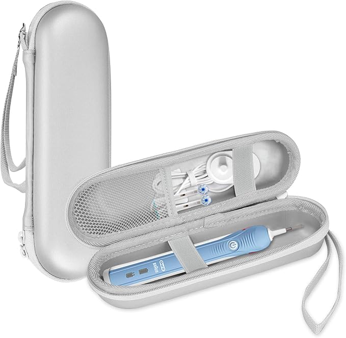ProCase Toothbrush Travel Case for Oral-B & Sonicare -Silver | Fits Oral-B Pro/IO Series & Sonicare, Hard EVA Cover, Storage Bag Holder with Mesh Pocket by ProCase