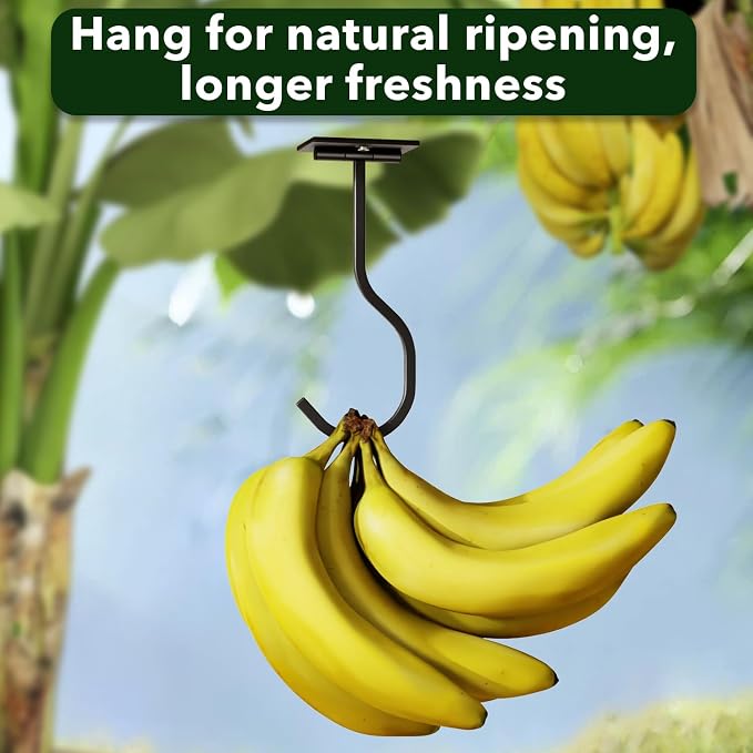 bussdis Adhesive Banana Hook Under Cabinet, Black, 2 Pack | Foldable Banana Hanger, Metal Banana Holder, Hold 20 Bananas, Space-Saving Design, Folding with Magnets When Not in Use - Image 6